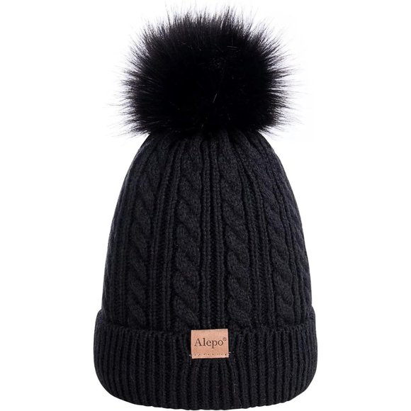 Kids Winter Beanie Children's Warm Fleece Lined Knit Thick Ski Cap with Pom - Picture 1 of 8